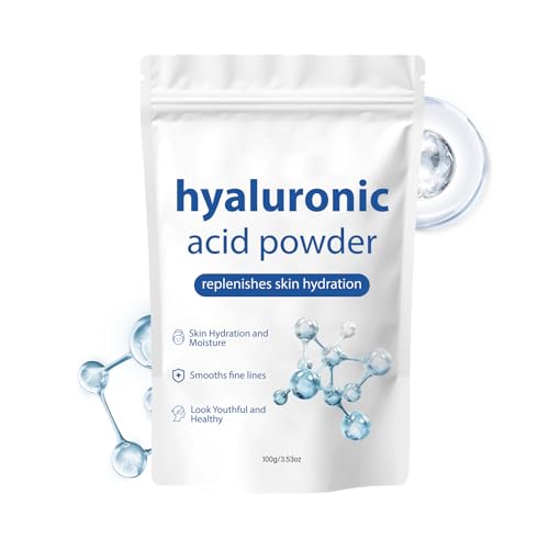 Polvo de ácido hialurónico, potenciador radiante de la piel, cuidado de belleza rejuvenecedor, propiedades hidratantes, fórmula, 100 g, ideal para el uso diario para mejorar el brillo natural
