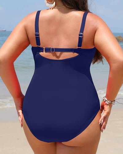 Image of Women Plus Size One Piece Swimsuits Tummy Control Twist Front Bathing Suit | Unremovable Bra, Sweetheart Neckline, Wide Adjustable Straps, Ruched Stomach, Side-Splicing Design, Full Coverage Bottom