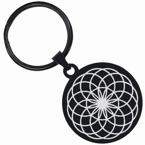 KOVEVE 2PCS Steel Engraved Torus Sacred Geometry Symbol Keychain Black,