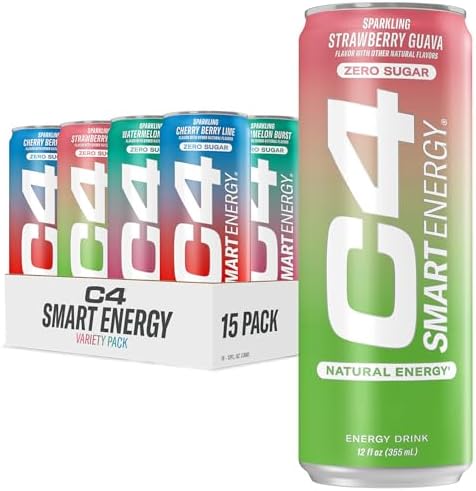Cellucor C4 Smart Energy Drink Variety Pack, Strawberry Guava, Cherry Berry Lime, Watermelon, 15pk 12oz
