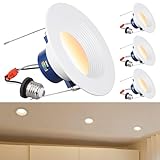 TORCHSTAR 6CCT 6 Inch LED Recessed Lighting Retrofit Downlight, 3000-1800K Dim to Warm, Aluminum Anti-Glare Deep Baffle Trim, 1200LM 15W, CRI90 Dimmable Remodel Can Lights, ETL&ES&FCC, Pack of 4