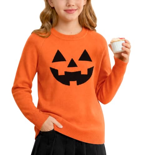 Image of Girls Halloween Pattern Knit Sweater Funny Pullover Y2K 6-14 Years