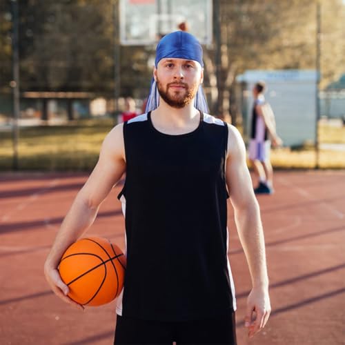 Image of Durag and Head Scarf for Man, 4-Piece Hip-Hop Style Headwear Set for Men and Women, Suitable for Wave Hairstyle Maintenance and Outdoor Activities, Includes Royal Blue, Black, Red and Grey Colors