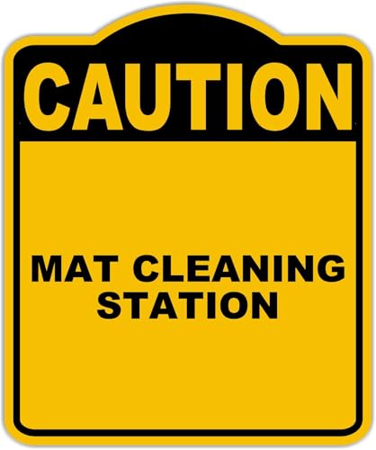 MAT CLEANING STATION Caution Yellow Black Aluminum Composite Sign 8.5 x 10 inches