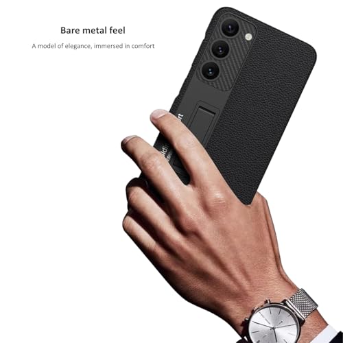 Image of TechTrendz Carbonn Fiber Texture Leather Protective Case for Samsung Galaxy S25 with Built in Kickstand Slim Rear Camera Lens Protective Cover Compatible with S25 5G 2025 (Black)