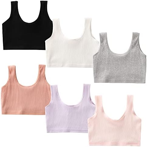 Girls Bra, 6PCS Girls Training Bra Cotton Bralette Seamless Cami Crop Bras Fit for 10-12 Years