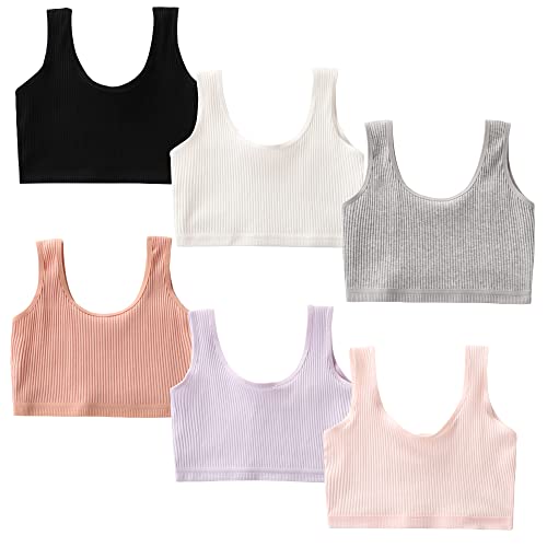 Girls Bra, 6Pcs Girls Training Bra Cotton Bralette Seamless Cami Crop Bras Fit For 10-12 Years #TOP22