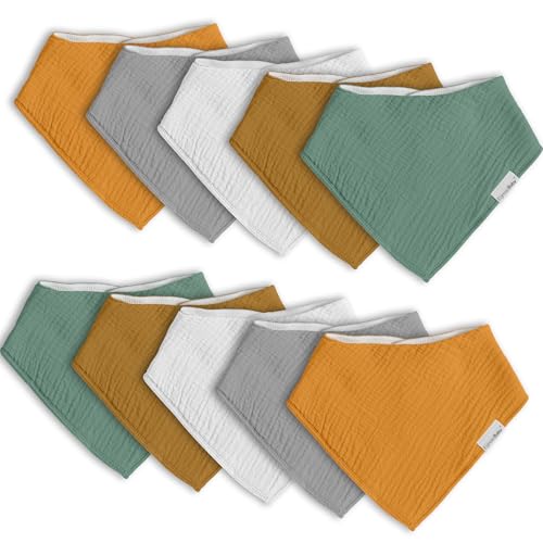 Image of Muslin Baby Bibs for Boys Girls,10 Pack Super Absorbent Baby Bandana Drool Bibs Set for Teething and Drooling,100% Cotton Soft for Infant,Newborn