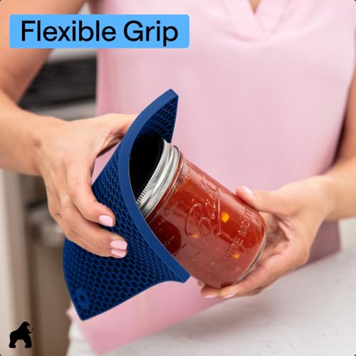 Image of GORILLA GRIP BPA-Free Soft Silicone Oven Mitts and Pot Holders Sets of 4, Heat Resistant Waterproof Cooking Gloves, Thick Cotton Lining, Flexible Gripping for Baking Grilling, Kitchen Trivets, Blue