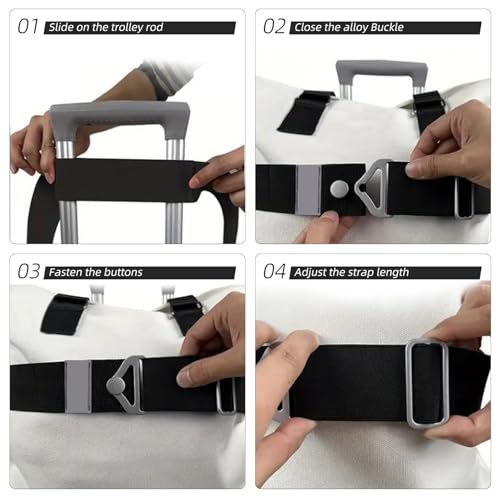 Image of 2 Pack Travel Belt for Luggage Straps, 2-in-1 Adjustable Elastic Suitcase Strap Airport Travel Accessories,Black