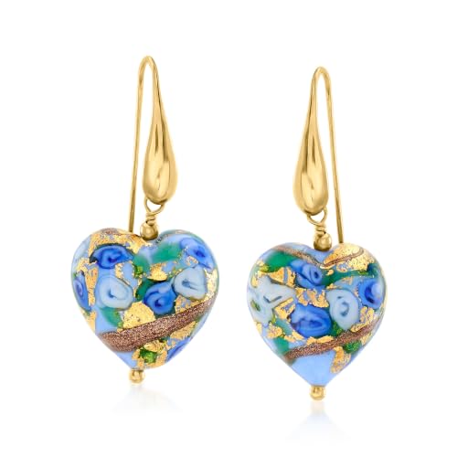 Image of Ross-Simons Italian Murano Glass Heart Drop Earrings in 18kt Gold Over Sterling