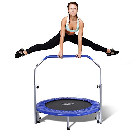 SereneLife 36″/40″ Portable & Foldable Trampoline in-Home Mini Rebounder with Adjustable Handrail for Indoor and Outdoor Workout Use, Fitness Body Exercise, Round Jumping Cardio, Safe for Kids/Adults