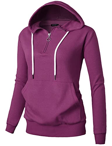 Image of GIVON Womens Casual Zip Up Hoodie Cotton Blend Soft Fabric Basic Layering Hooded Jacket with Kangaroo Pocket