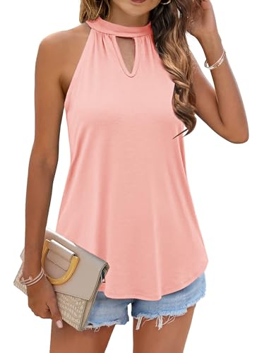 WNEEDU Camiseta Sin Mangas Mujer Verano Cuello Halter Top Suelto Elegante 2024 Rosa Oscuro M