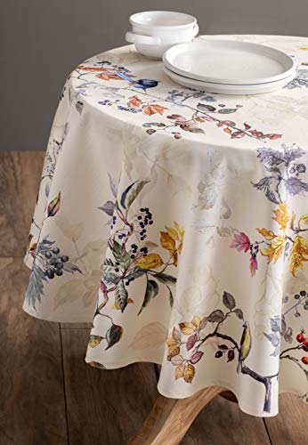 Maison D' Hermine Table Cover 100% Cotton 63" Diameter Decorative Tablecloth Washable Round Tablecloths, Dining, Home, Banquet, Buffet, Equinoxe - Beige - Thanksgiving/Christmas #TOP3