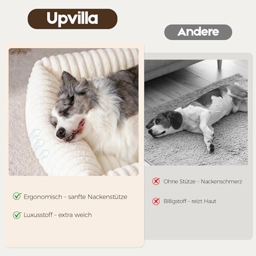 Upvilla Luxusweicher Hundekorb, Super Weiches hundebett Grosse Hunde, 4-seitiges Nackenkissen, Abnehmbare Waschbare Hundematte, Hundesofa mit Griffen, Haustierbett (Beige, 109 * 76 * 20cm)