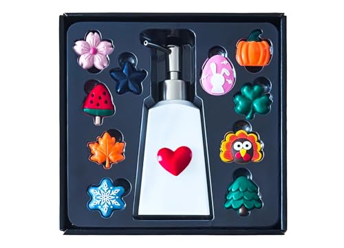 Nestriculus Seasonal Soap Dispenser with 11 Interchangeable Magnets - Seasonal Decor - Farmhouse Bathroom Kitchen Decor (Resin Built in Magnet) - 8.82oz (Silver)