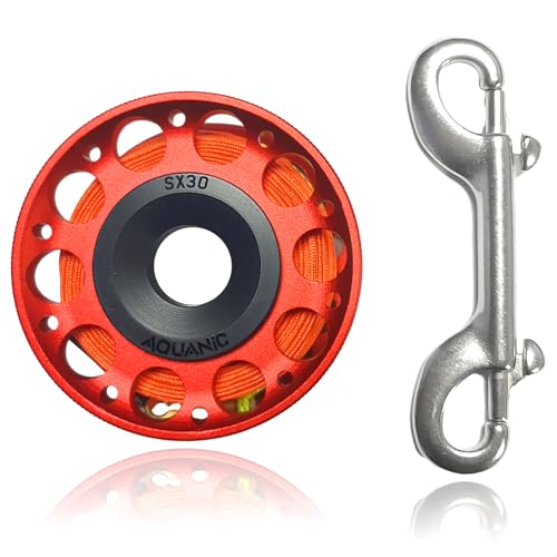nitescuba Tauchrolle 101FT Finger Reel mit Dive Double-Ended Bolt Snap Clip Aluminium Scuba Dive Finger Spule Spule Reel für Schnorcheln Tauchen Angeln (Rot)