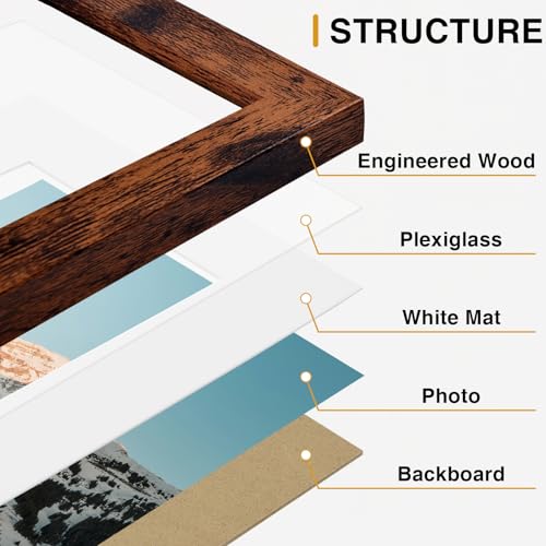 Image of Vittanly Picture Frames Set of 10, Picture Frames Collage Wall Decor with Two 8x10, Four 5x7 and Four 4x6 Photo Frames, Gallery Wall Frame Set for Wall or Tabletop Display, Rustic Brown