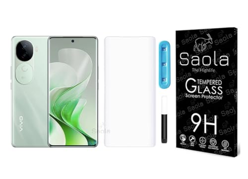 Image of Saola 1-Pack UV Curved Tempered Glass for Vivo V40E | 9H Hardness | Edge-to-Edge Full Screen Coverage | UV Light Installation | Scratch Resistant | Case Friendly Screen Protector. (6.77 Inches)