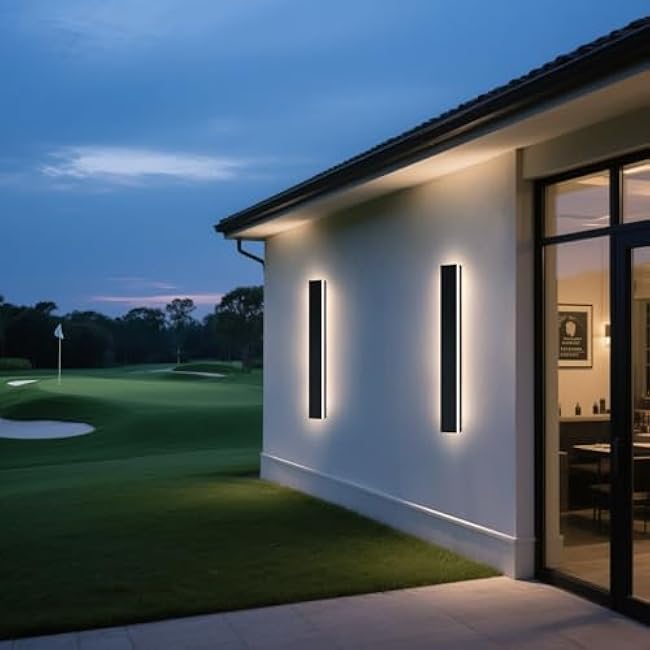 Upgrade Widened 2 Pack Long Outdoor Wall Lighting Fixture, 57inch Modern LED Wall Sconce, 3 Color 3000K/4500K/6000K, 50W, IP65 Waterproof, Black Exterior Light Fixture for Patio, Garden, Garage
