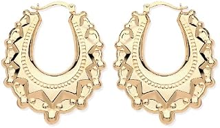 9ct Yellow Gold Large Victorian Spiked Oval Creole Hoop Earrings