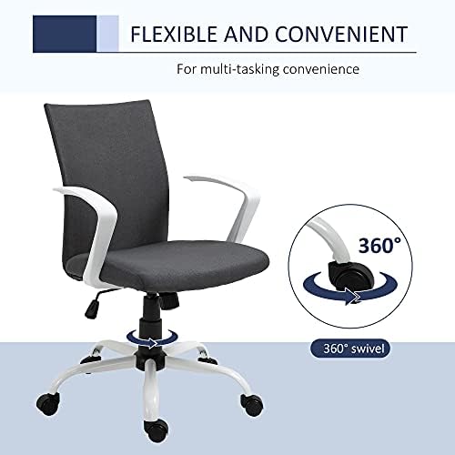 Vinsetto Office Chair Linen Swivel Computer Desk Chair Home Study Task Chair with Wheels, Arm, Adjustable Height, Charcoal Grey