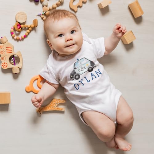 Personalized Police Car Baby Bodysuit One Piece Shirt with Custom Name for Police Officer Baby and Daddy or Mommy4
