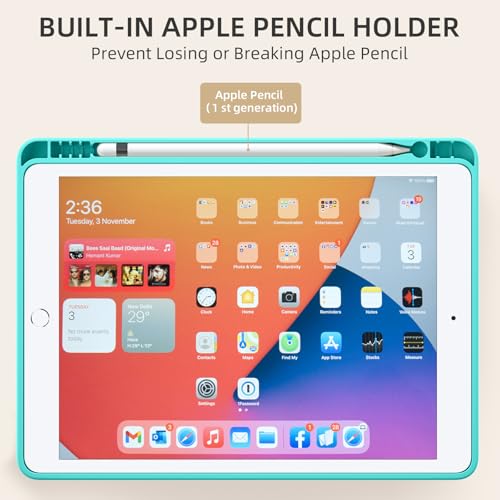 Akkerds Case Compatible with iPad 10.2 Inch 2021/2020/2019, for iPad 9th/8th/7th Generation with Pencil Holder, Protective Cover with Soft TPU Back, Auto Sleep/Wake, WaterBlue by Akkerds - Used condition - Image 4