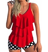 MODLILY Layered Ruffle Two Piece Tankini Swimsuits, Flowy Swimdress Handkerchief Hem, Slim Tank w...