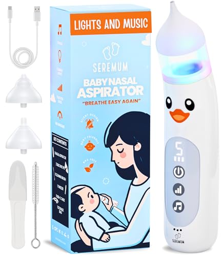 Image of SEREMUM Nasal Aspirator for Baby Electric Nose Cleaner and Booger Sucker with LED Light and Music, Gentle Suction for Stuffy Nose, 5 Levels, USB-C Rechargeable, BPA-Free Silicone Tips, Easy to Clean