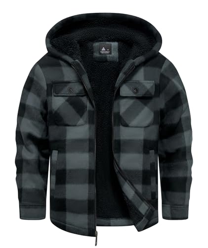 Image of GEEK LIGHTING Boys Flannel Jacket Sherpa Lined Hoodies Zip Up Fleece Plaid Shirt Jackets Winter Outdoor Coat Warm