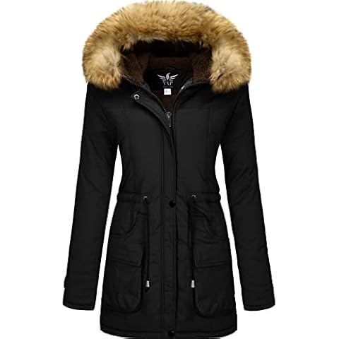 YXP Women's Winter Thicken Military Parka Jacket Warm Fleece Cotton Coat with Fur Hood (Black,M) Cover