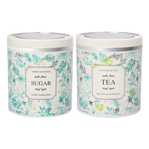 Image of Jaypee Plus Classique 2 Tea Coffee Sugar Storage Container Set 750 ml Airtight Plastic canisters Tea containers for kitchen | Silicon rubber lock Stackable glossy finish transparent Lid, Green