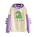 Xmiral Damen Hoodies Niedlicher Dinosaurier-Print Fleece Kapuzen Sweatshirt Herbst Kordelzug Patchwork Pullover mit Spikes(Lila - Dinosaurier Mädchen,XL)