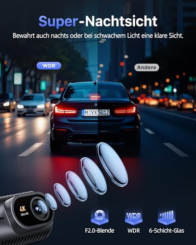 Cievie CIEVIE Dashcam Auto Vorne 4K, 1,5" IPS Display & 5G WiFi & 64GB Karte, 360° Drehbar Mini Dash Cam, Auto Kamera mit WDR Nachtsicht, 24/7 Parküberwachung, G-Sensor, Loop-Aufnahme, 170° Weitwinkel, C200 - Detailansicht 8 | Tages Deals
