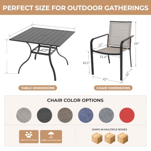 Image of Anmutig 5 Piece Patio Dining Set, 35 inch Square Table & Stackable Chairs Black