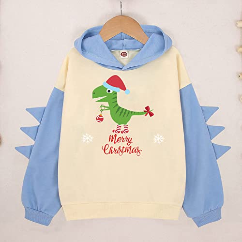 NLGToy All That Moletom com capuz e estampa de dinossauro natalino com capuz e zíper, Azul claro, 7-
