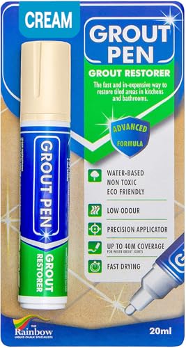 Grout Pen Cream Tile Paint Marker: Waterproof Grout Paint Pen, Tile Grout Colorant and Sealer Pen for Bathroom, Shower, Kitchen, More - Cream, Wide 15mm Tip (20mL)