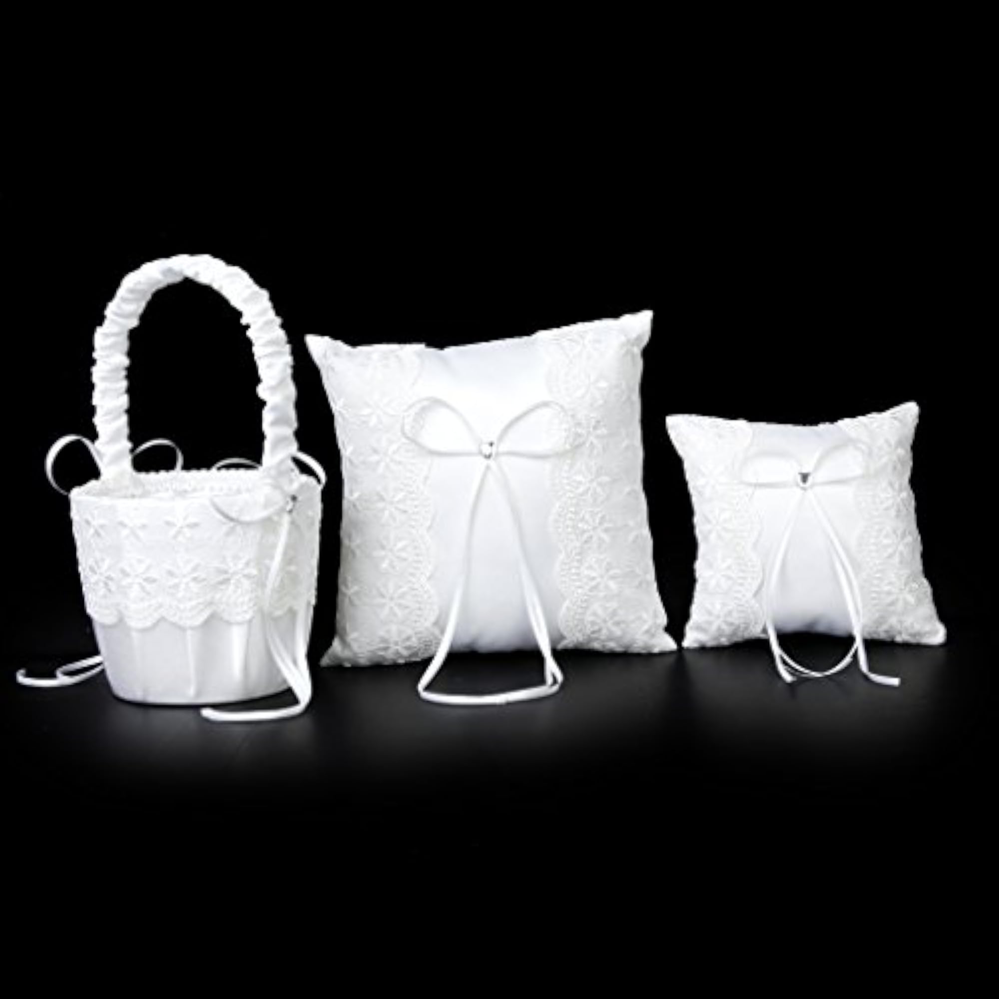 White Lace Embellished Wedding Ring Pillow Cushion