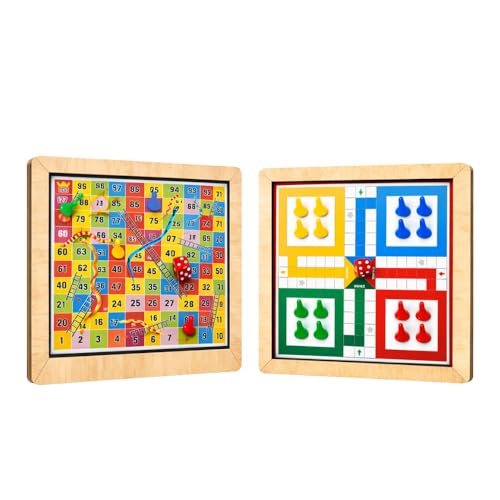 Image of 2-in-1 Wooden Board Game Snakes & Ladders | Reversible Travel Game | Vibrant Multiplayer Game for Kids & Adults| Smooth & Durable Indoor Board Game Set (9.5 Inch)