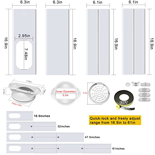 2023 New Portable Ac Window Kit With 2-In-1 Coupler For 5.0"/5.9” Exhaust Hose, Universal Sliding Air Conditioner Window Vent Kit With 4 Upgraded Seamless Slot Seal Plates And Pvc Grid #TOP4