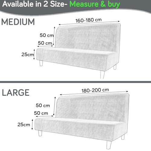Image of HOKIPO Armless Sofa Cover for Sofa Cum Bed, 280 GSM Stretchable Elastic Futon Slipcover, 'Aria Nova' (Large) Light Grey (AR-6703-LGRY)