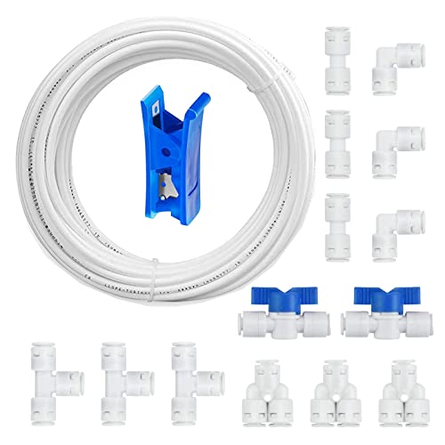 HUAZIZ Tubo de Suministro de Agua para Frigorífico de 15 Meter Tubo de Agua para Nevera con kit de Accesorios de Conector para Refrigerador Doble de Estilo Europeo (Tubo de 1/4 de Pulgada)