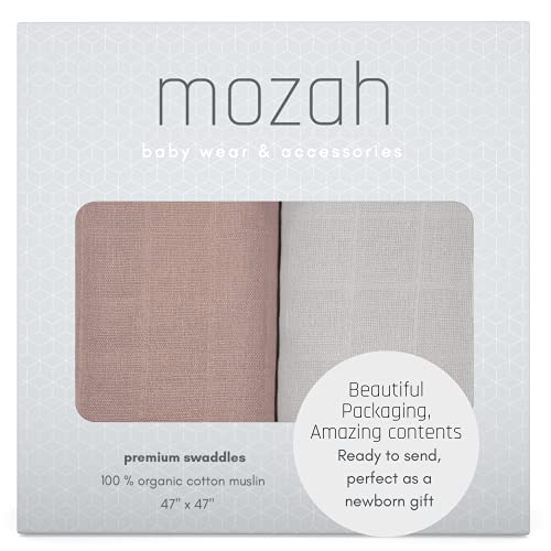 Mozah Organic Muslin Swaddle Blankets - Set Of 2 Large 100% Organic Cotton Blanket - Baby Nursery Essentials - Baby Blankets Neutral - Baby Girl Swaddle And Baby Boy Swaddle (Dusty Rose And Beige) #TOP2