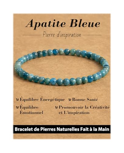 Landorilo Bracelet 4mm en Pierre Naturelle pour Femme, R Apatite Bleue