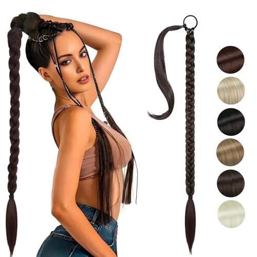 NASHRIO Extensiones de Pelo Coleta Trenzada, Marrón Negro Mixto Pelo Sintetico para Trenzas Extensiones de Cabello para la Fiesta Diaria, DIY Pieza de Cabello,Coleta Postiza, 80cm,150g