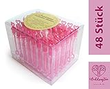 ENCANTADOR – 48 vasos transparentes, recargables, listos para usar, con asas en forma de corazón. Tamaño de la ampolla individual: aprox. 10,5 x 1 cm con 5 ml de jabón líquido
