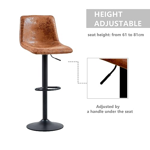 Tukailai 360° Swivel Bar Stools Set Of 2, Faux Suede Leather Upholstered Counter Height Adjustable Barstools, Breakfast Bar Chairs With Backrest, Footrest And Metal Base For Kitchen Island (Brown) #TOP4