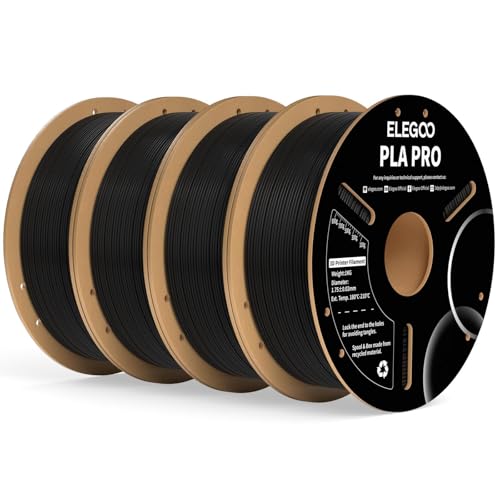 Image of ELEGOO PLA PRO Filament 1.75mm Black 4KG, 30-250mm /s Printing Speed Improved Rigidity 3D Printer Filament Dimensional Accuracy + /- 0.02mm, 4pcs 1kg Spool (2.2lbs)